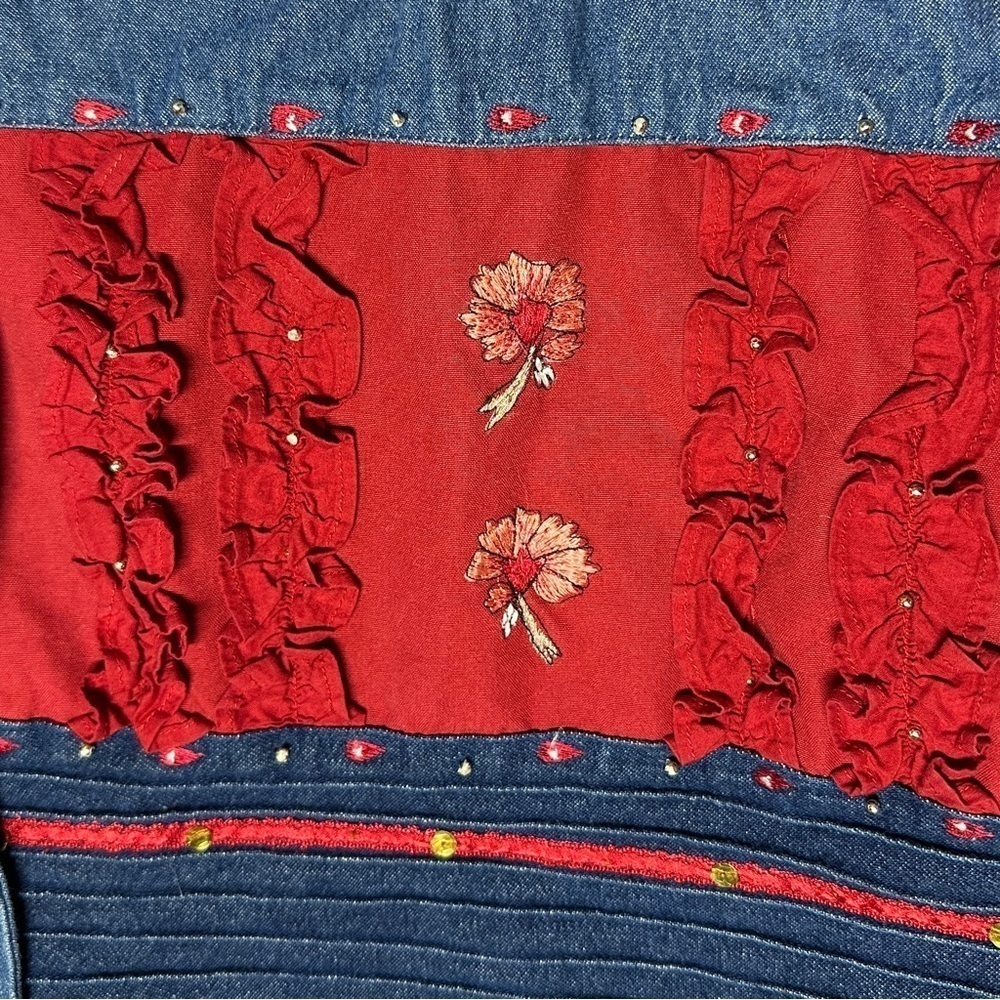 Indigo Moon Large Denim Jacket Patchwork Beaded F… - image 7